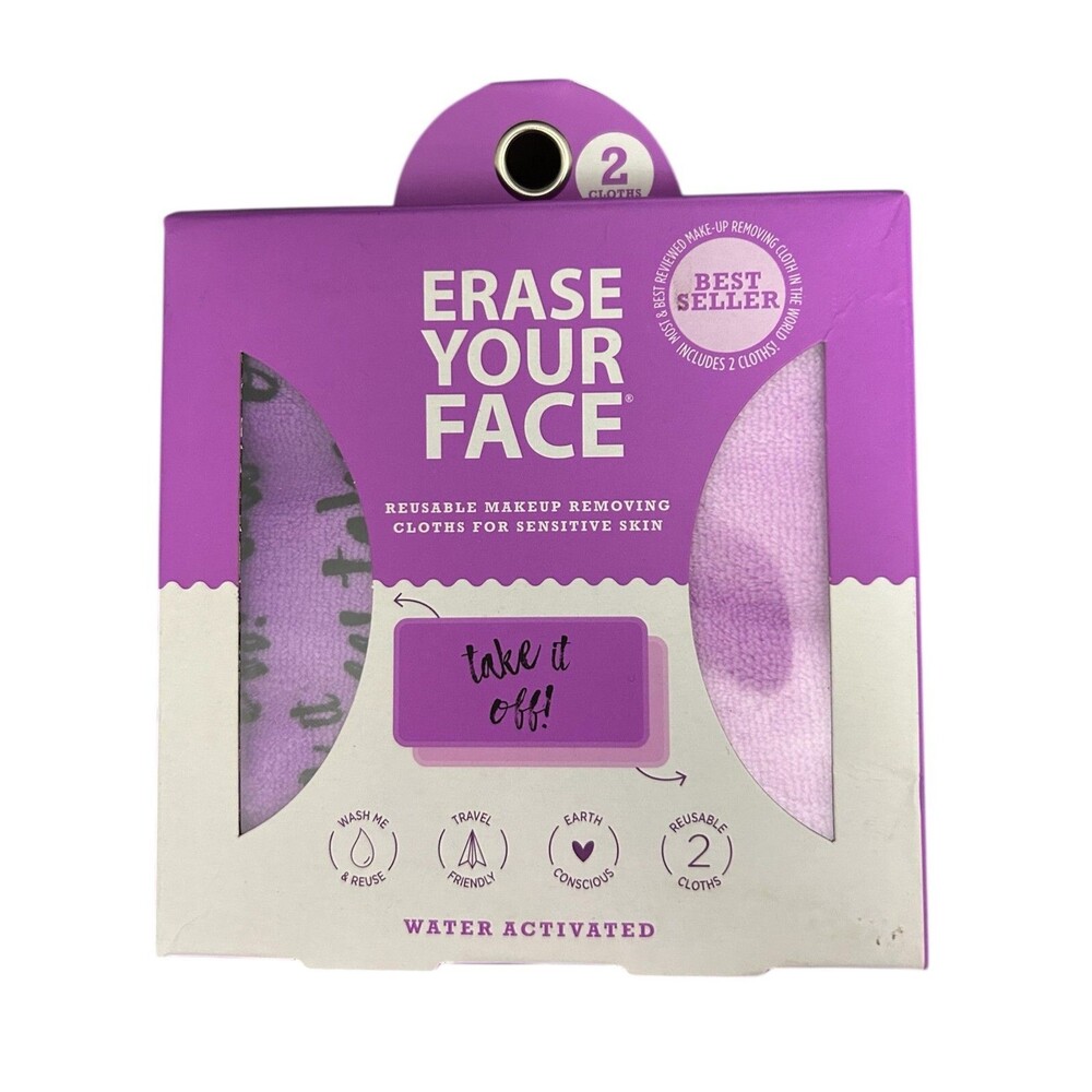 ERASE YOUR FACE Reusable Makeup Removing Cloths for Sensitive Skin, 2 Purple - Picture 1 of 3